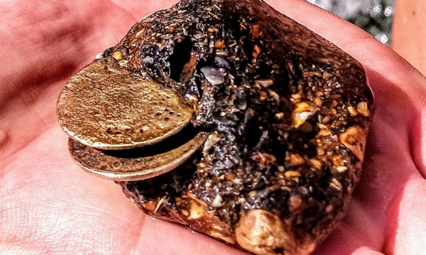 Одессит нашел в море старинные золотые монеты, вросшие в ракушечник (фото)
