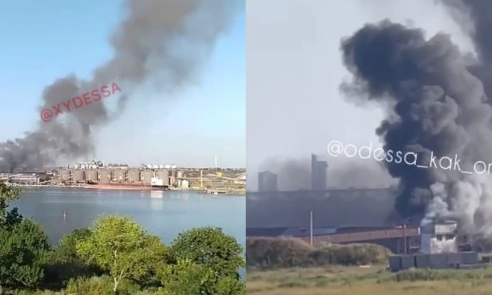 На территории приватного одесского порта возник масштабный пожар