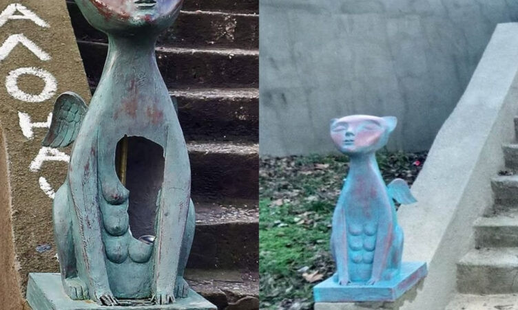 В Одессе вандалы уничтожили скульптуру кота-сфинкса 