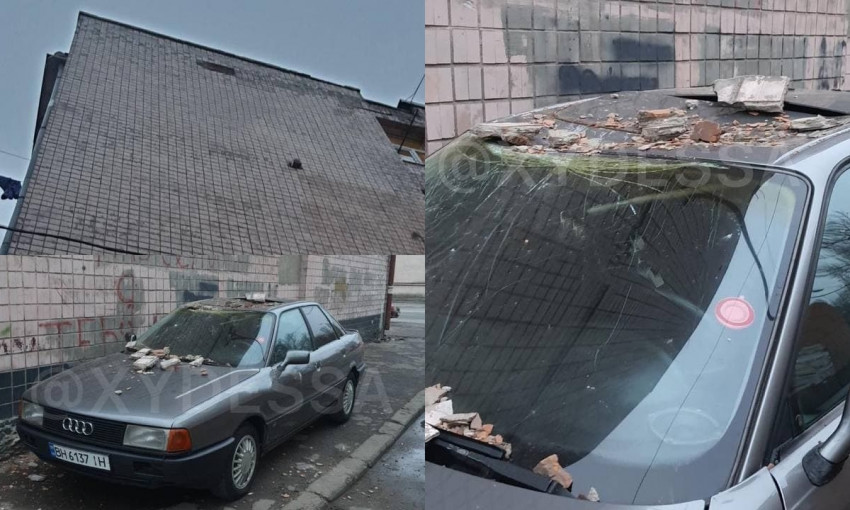 В Одессе с жилого дома упали куски облицовки – обломки разбили автомобиль 